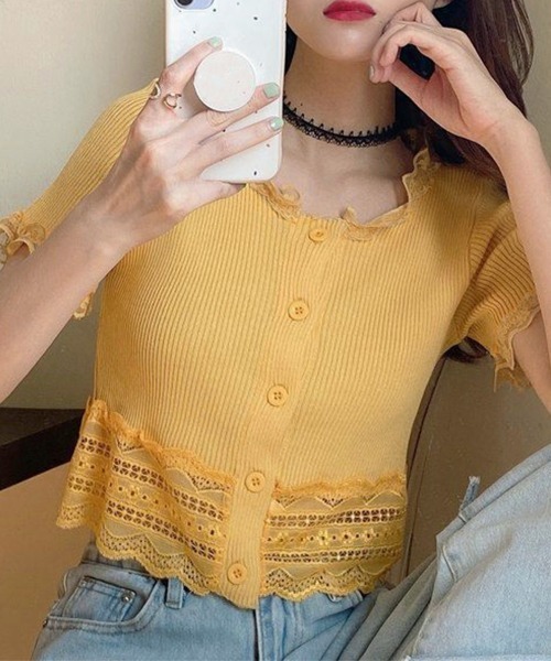 Miniministore(ミニミニストア)の「フリルショートカーディガン レースニット(カーディガン/ボレロ・レディース・ブラック/ライトブルー/ラベンダー/イエロー/ホワイト/ワインレッド・FREE)」の18枚目の写真