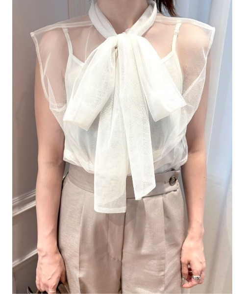 allureville（アルアバイル）の「シアーチュールボウプルオーバー（Tシャツ/カットソー・レディース・アイボリー/ブルー/ブラック・2）」の2枚目の写真