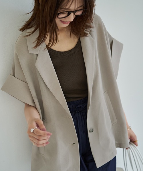 STYLE DELI（スタイルデリ）の「メッシュ生地の袖口折り返しジャケット 