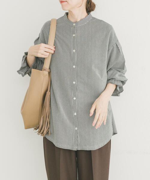 ITEMS URBANRESEARCH（アイテムズ アーバンリサーチ）の「『洗濯可』バンドカラーソデタックカットソー（シャツ/ブラウス・レディース・ホワイト/ストライプ・FREE）」の11枚目の写真