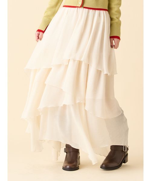 LILY BROWN(リリーブラウン)の「シアーフリルティアードスカート(スカート・レディース・グレー/チャコールグレー/ホワイト・F)」の1枚目の写真