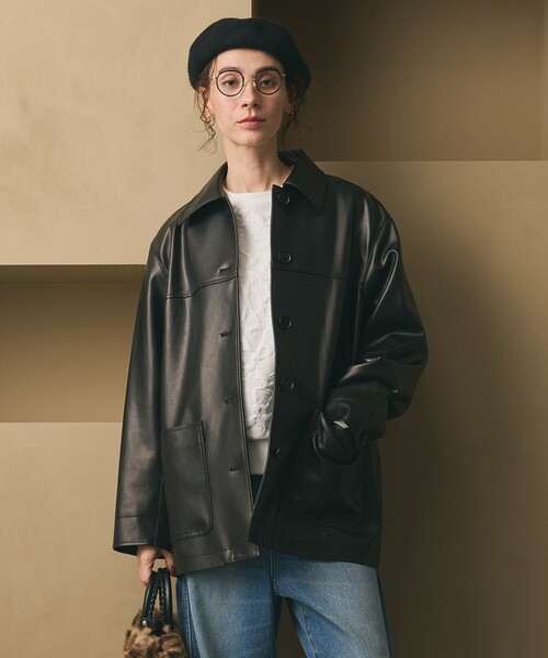 セール】レザーライク カバーオール ジャケット（カバーオール