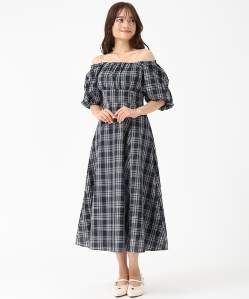 チェックフレアワンピース見本 forksy.】【オケージョン対応】パイピングデザイン シアー