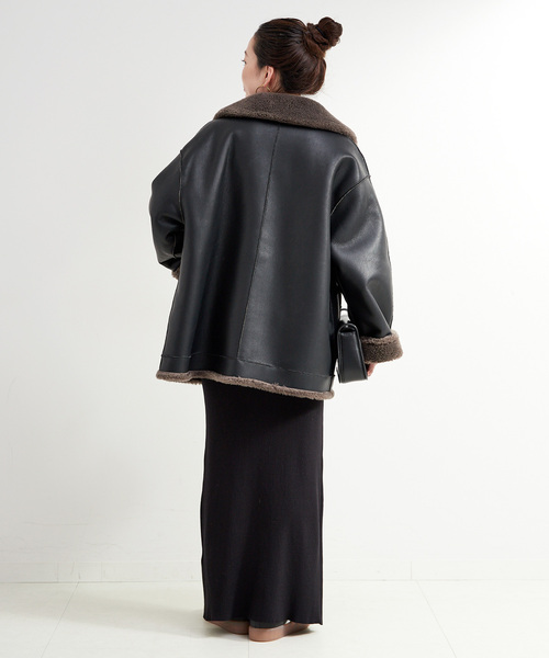 B.C STOCK（ベーセーストック）の「リバーシブルムートンライクコート（ムートンコート・レディース・ブラック/ブラウン・FREE）」の5枚目の写真