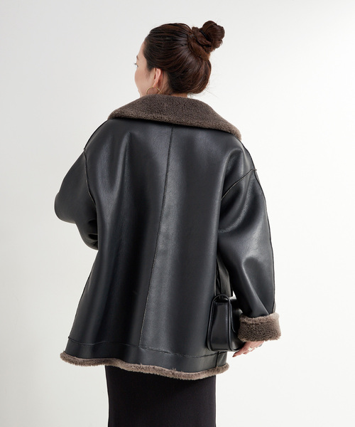 B.C STOCK（ベーセーストック）の「リバーシブルムートンライクコート（ムートンコート・レディース・ブラック/ブラウン・FREE）」の8枚目の写真