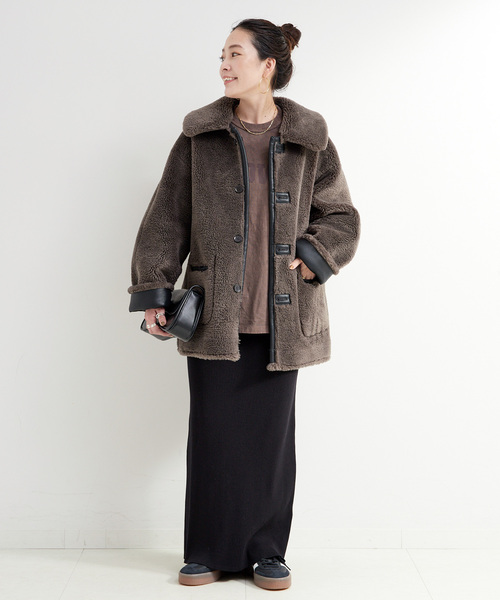 B.C STOCK（ベーセーストック）の「リバーシブルムートンライクコート（ムートンコート・レディース・ブラック/ブラウン・FREE）」の10枚目の写真
