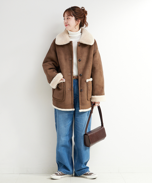 B.C STOCK（ベーセーストック）の「リバーシブルムートンライクコート（ムートンコート・レディース・ブラック/ブラウン・FREE）」の18枚目の写真