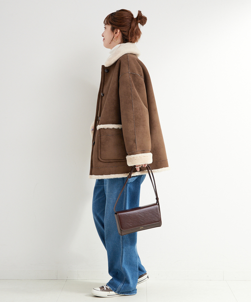B.C STOCK（ベーセーストック）の「リバーシブルムートンライクコート（ムートンコート・レディース・ブラック/ブラウン・FREE）」の21枚目の写真