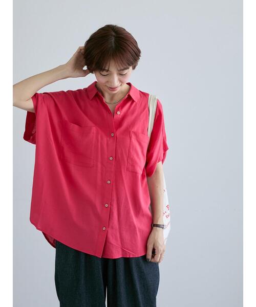 Lugnoncure（ルノンキュール）の「レーヨン麻シャツ(セットアップ可)（シャツ/ブラウス・レディース・ブルー/レッド/チャコールグレー/キナリ・F）」の4枚目の写真