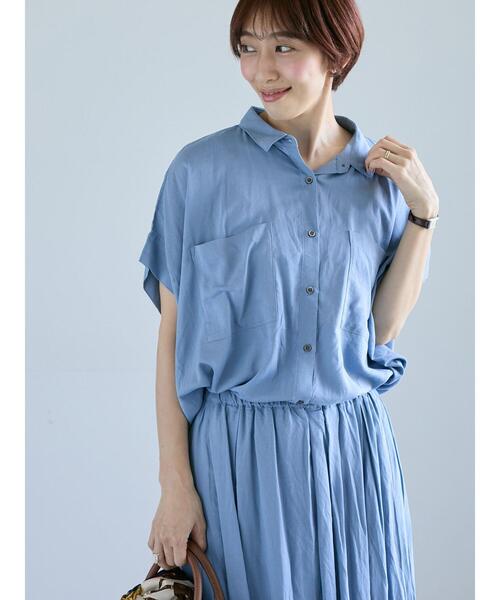 Lugnoncure（ルノンキュール）の「レーヨン麻シャツ(セットアップ可)（シャツ/ブラウス・レディース・ブルー/レッド/チャコールグレー/キナリ・F）」の3枚目の写真