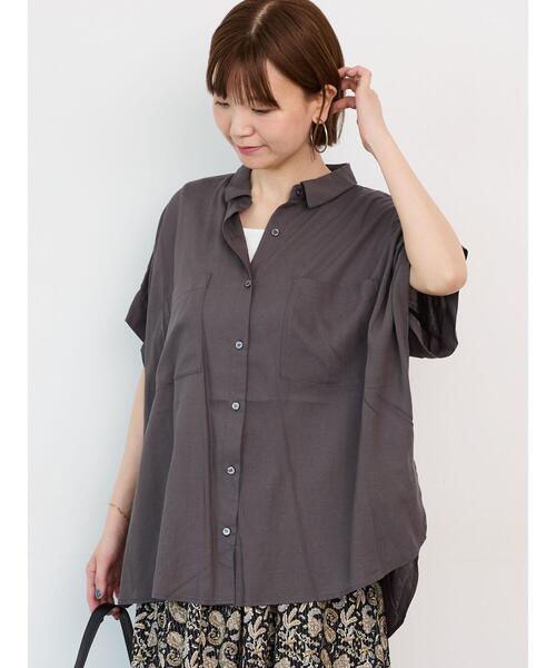 Lugnoncure（ルノンキュール）の「レーヨン麻シャツ(セットアップ可)（シャツ/ブラウス・レディース・ブルー/レッド/チャコールグレー/キナリ・F）」の7枚目の写真