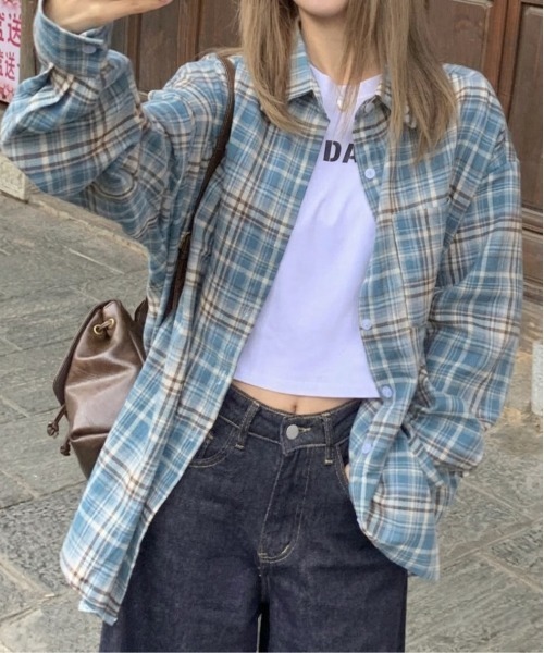 shyam inspiration(シャムインスピレーション)の「アソート カジュアル チェック柄シャツ / 長袖 ルーズシャツ(シャツ/ブラウス・レディース・その他3/その他2/その他1/その他5/その他4・F)」の4枚目の写真