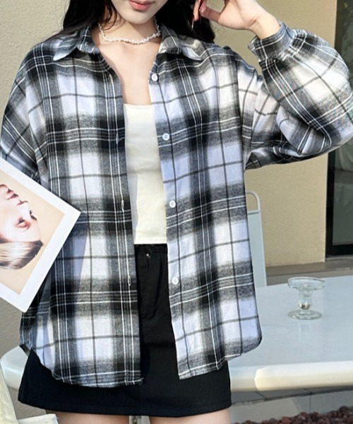shyam inspiration(シャムインスピレーション)の「アソート カジュアル チェック柄シャツ / 長袖 ルーズシャツ(シャツ/ブラウス・レディース・その他3/その他2/その他1/その他5/その他4・F)」の8枚目の写真
