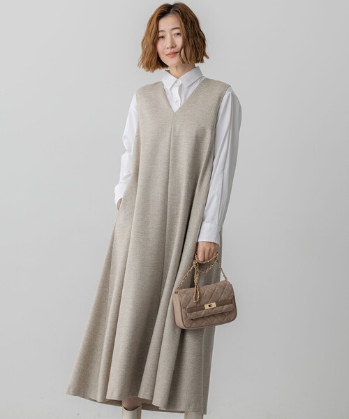 セール】ラメミックスツイード Vネックワンピース（ワンピース）｜23区