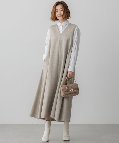 セール】ラメミックスツイード Vネックワンピース（ワンピース）｜23区