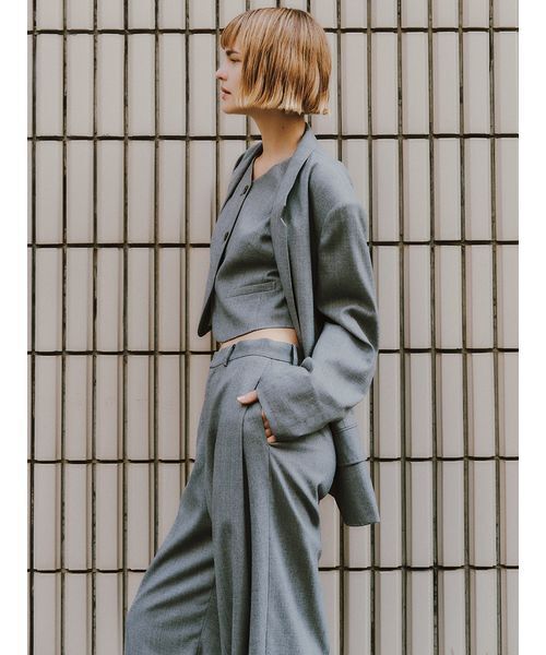 styling/（スタイリング）の「【セットアップ対応】シングルブレステッドスーツジャケット（テーラードジャケット・レディース・グレー/モカ/チェック・0/1）」の2枚目の写真