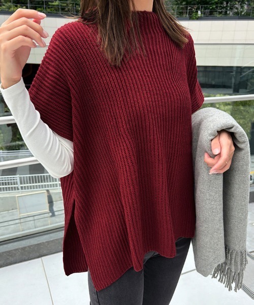 ONEP STAR(ワンピスター)の「サイドスリットリブニットベスト(ニット/セーター・レディース・ブルー/ワインレッド/ベージュ/ブラック・FREE)」の18枚目の写真