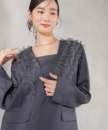 Kana(カナ)のチュールフリル ジャケット ワイドパンツ 2点セット パーティー ドレス 結婚式 お呼ばれ オケージョン(パンツドレス)