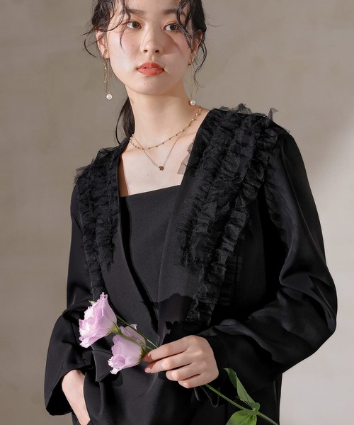 Kana（カナ）の「チュールフリル ジャケット ワイドパンツ 2点セット パーティー ドレス 結婚式 お呼ばれ オケージョン（パンツドレス・レディース・ブラック/ブルー/ブラウン・M/S）」の9枚目の写真