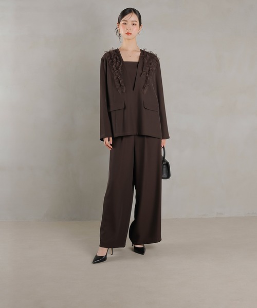 Kana（カナ）の「チュールフリル ジャケット ワイドパンツ 2点セット パーティー ドレス 結婚式 お呼ばれ オケージョン（パンツドレス・レディース・ブラック/ブルー/ブラウン・M/S）」の21枚目の写真