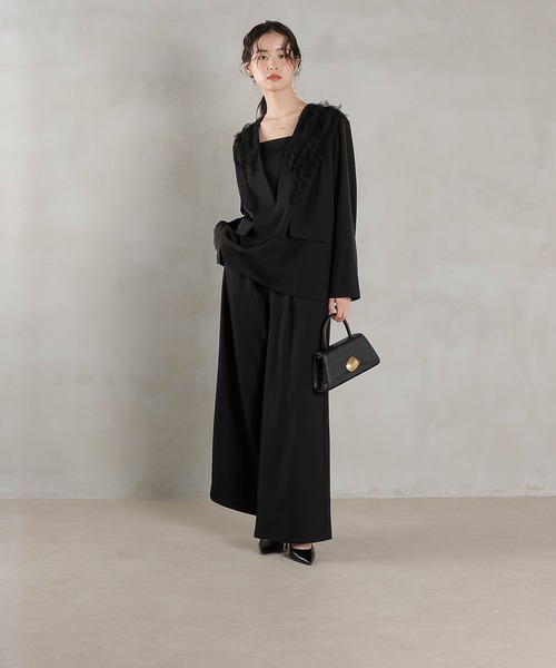 Kana（カナ）の「チュールフリル ジャケット ワイドパンツ 2点セット パーティー ドレス 結婚式 お呼ばれ オケージョン（パンツドレス・レディース・ブラック/ブルー/ブラウン・M/S）」の10枚目の写真