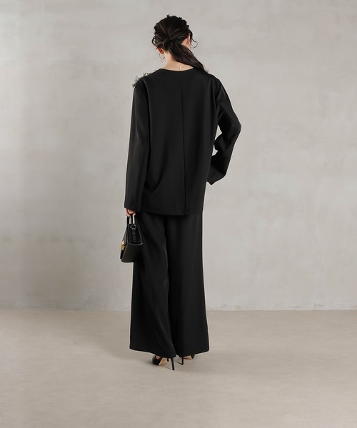 Kana（カナ）の「チュールフリル ジャケット ワイドパンツ 2点セット パーティー ドレス 結婚式 お呼ばれ オケージョン（パンツドレス・レディース・ブラック/ブルー/ブラウン・M/S）」の11枚目の写真