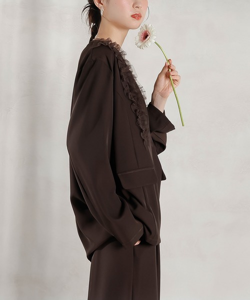 Kana（カナ）の「チュールフリル ジャケット ワイドパンツ 2点セット パーティー ドレス 結婚式 お呼ばれ オケージョン（パンツドレス・レディース・ブラック/ブルー/ブラウン・M/S）」の14枚目の写真