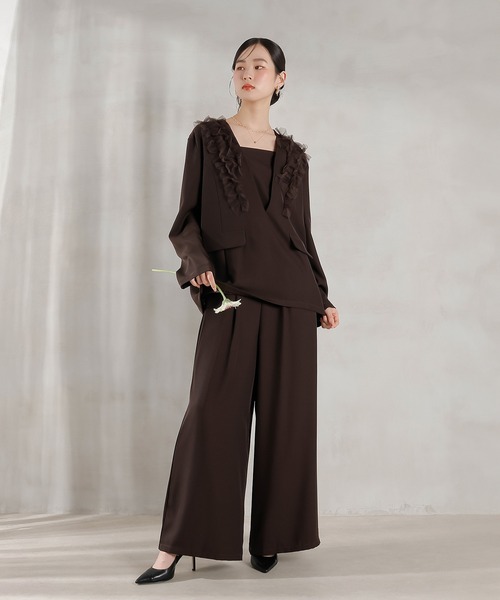 Kana（カナ）の「チュールフリル ジャケット ワイドパンツ 2点セット パーティー ドレス 結婚式 お呼ばれ オケージョン（パンツドレス・レディース・ブラック/ブルー/ブラウン・M/S）」の17枚目の写真