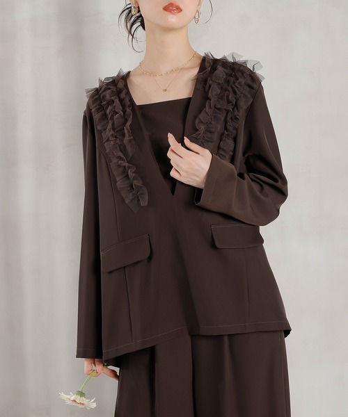 Kana（カナ）の「チュールフリル ジャケット ワイドパンツ 2点セット パーティー ドレス 結婚式 お呼ばれ オケージョン（パンツドレス・レディース・ブラック/ブルー/ブラウン・M/S）」の19枚目の写真