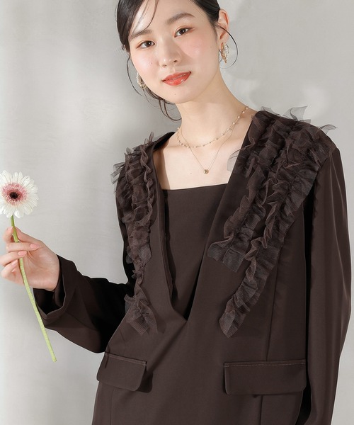 Kana（カナ）の「チュールフリル ジャケット ワイドパンツ 2点セット パーティー ドレス 結婚式 お呼ばれ オケージョン（パンツドレス・レディース・ブラック/ブルー/ブラウン・M/S）」の20枚目の写真