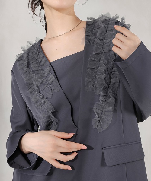Kana(カナ)の「チュールフリル ジャケット ワイドパンツ 2点セット パーティー ドレス 結婚式 お呼ばれ オケージョン(パンツドレス・レディース・ブラック/ブルー/ブラウン/チャコールグレー・M/S)」の22枚目の写真