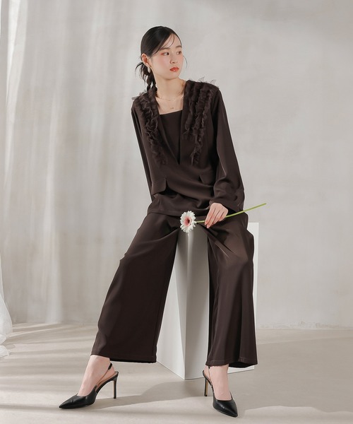 Kana（カナ）の「チュールフリル ジャケット ワイドパンツ 2点セット パーティー ドレス 結婚式 お呼ばれ オケージョン（パンツドレス・レディース・ブラック/ブルー/ブラウン・M/S）」の15枚目の写真