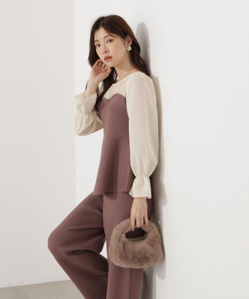 PROPORTION BODY DRESSING(プロポーションボディドレッシング)の「<ウォッシャブル>シアードッキングペプラムニットSETUP / 1215240006(ワンピース・レディース・ブラック/ブラウン系その他・FREE)」の8枚目の写真