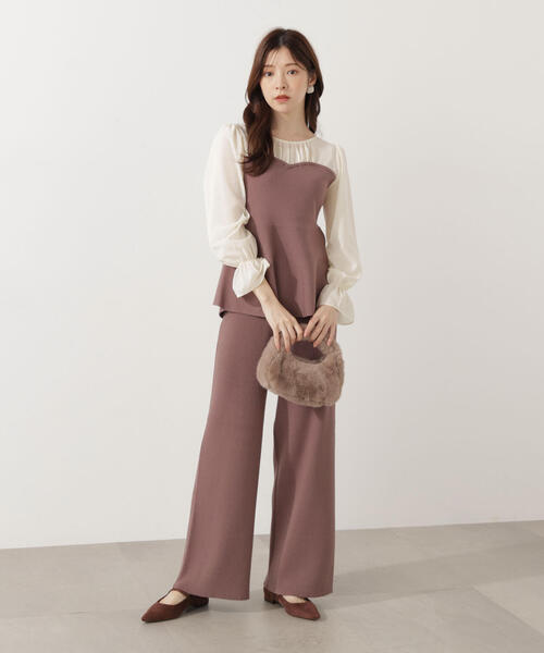 PROPORTION BODY DRESSING(プロポーションボディドレッシング)の「<ウォッシャブル>シアードッキングペプラムニットSETUP / 1215240006(ワンピース・レディース・ブラック/ブラウン系その他・FREE)」の1枚目の写真