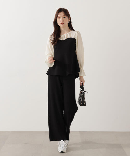 PROPORTION BODY DRESSING(プロポーションボディドレッシング)の「<ウォッシャブル>シアードッキングペプラムニットSETUP / 1215240006(ワンピース・レディース・ブラック/ブラウン系その他・FREE)」の2枚目の写真