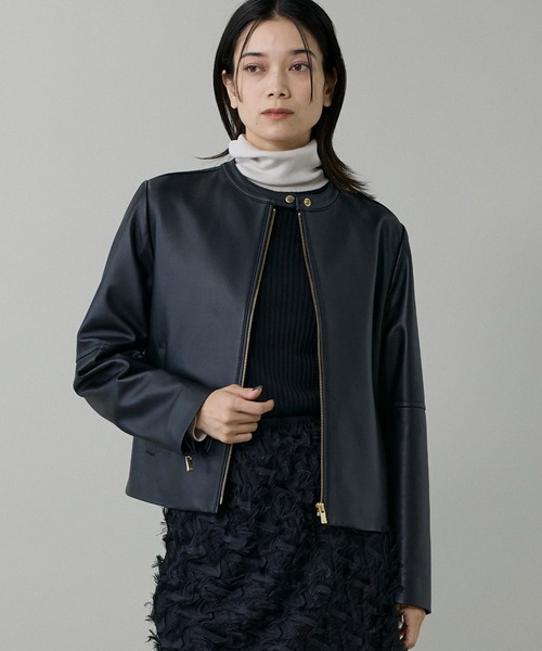 INED（イネド）の「ラムレザージップアップブルゾン（ブルゾン・レディース・ブラック/ブラウン・9号/11号）」の2枚目の写真