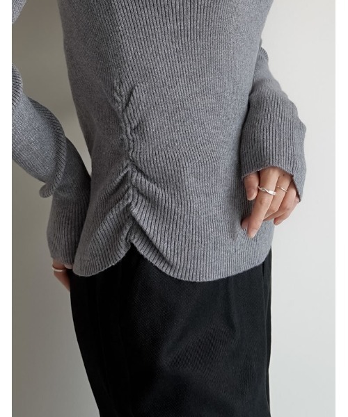 Re:EDIT（リエディ）の「[2025AW COLLECTION][保湿][静電気防止]クルーネックサイドシャーリングリブニットトップス（ニット/セーター・レディース・ブラック/アイボリー/グレイッシュベージュ/チャコールグレー/ブルー/ブラウン/レッド/ラベンダー・MEDIUM/LARGE）」の19枚目の写真