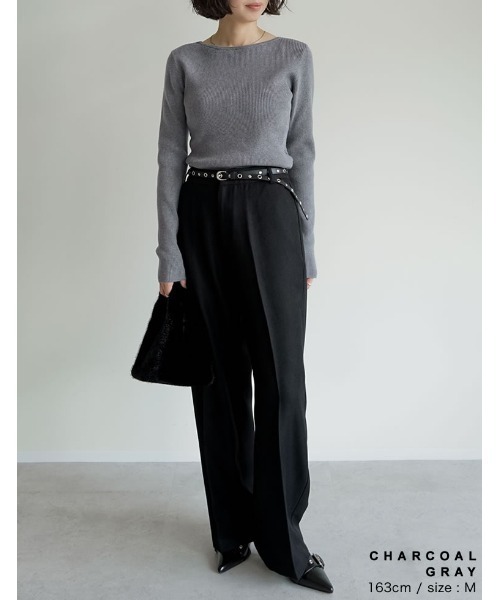 Re:EDIT（リエディ）の「[2025AW COLLECTION][保湿][静電気防止]クルーネックサイドシャーリングリブニットトップス（ニット/セーター・レディース・ブラック/アイボリー/グレイッシュベージュ/チャコールグレー/ブルー/ブラウン/レッド/ラベンダー・MEDIUM/LARGE）」の17枚目の写真