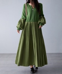 ONEP STAR（ワンピスター）の「異素材プリーツ切替ニットワンピース（ワンピース）」