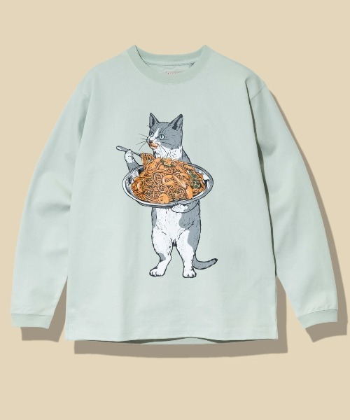 go slow caravan(ゴースローキャラバン)の「超ヘビーUSA/C ナポリタン猫 ロングスリーブ TEE(Tシャツ/カットソー・メンズ・ホワイト/ミント・SMALL/MEDIUM/LARGE/X-LARGE)」の1枚目の写真