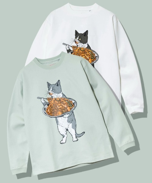 go slow caravan(ゴースローキャラバン)の「超ヘビーUSA/C ナポリタン猫 ロングスリーブ TEE(Tシャツ/カットソー・メンズ・ホワイト/ミント・SMALL/MEDIUM/LARGE/X-LARGE)」の8枚目の写真