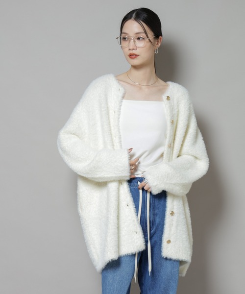 NANO universe（ナノユニバース）の「配色シャギーニットジャケット（ニット/セーター・レディース・ブルー/ホワイト/チャコール・FREE）」の2枚目の写真