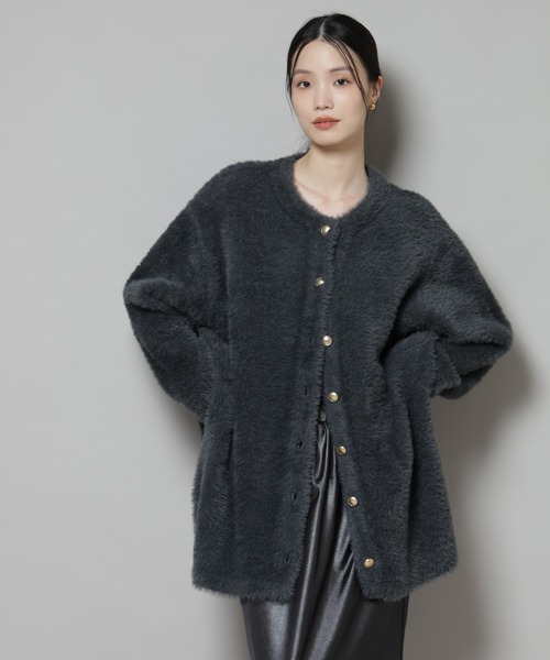 NANO universe（ナノユニバース）の「配色シャギーニットジャケット（ニット/セーター・レディース・ブルー/ホワイト/チャコール・FREE）」の3枚目の写真