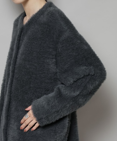 NANO universe（ナノユニバース）の「配色シャギーニットジャケット（ニット/セーター・レディース・ブルー/ホワイト/チャコール・FREE）」の9枚目の写真