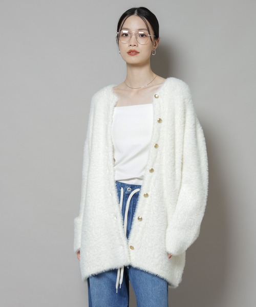 NANO universe（ナノユニバース）の「配色シャギーニットジャケット（ニット/セーター・レディース・ブルー/ホワイト/チャコール・FREE）」の12枚目の写真