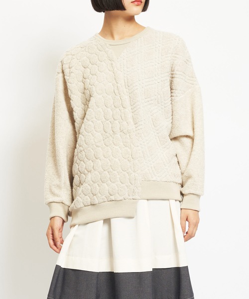 gomme(ゴム)の「Wライトパイル ランダム切替T(Tシャツ/カットソー・レディース・ブラック/ネイビー/オートミール・MEDIUM)」の1枚目の写真