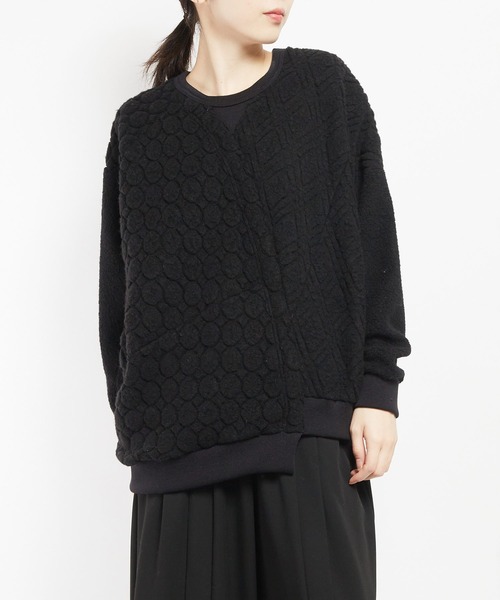 gomme(ゴム)の「Wライトパイル ランダム切替T(Tシャツ/カットソー・レディース・ブラック/ネイビー/オートミール・MEDIUM)」の2枚目の写真