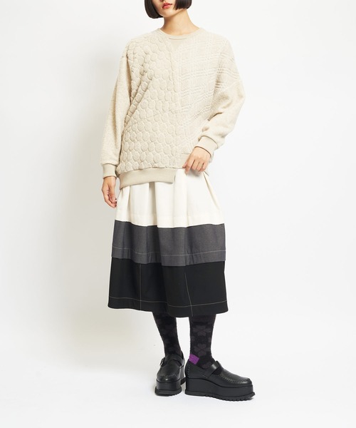 gomme(ゴム)の「Wライトパイル ランダム切替T(Tシャツ/カットソー・レディース・ブラック/ネイビー/オートミール・MEDIUM)」の4枚目の写真