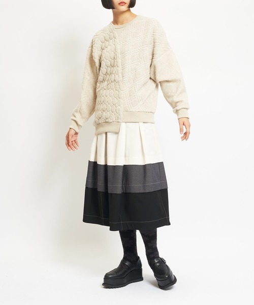 gomme(ゴム)の「Wライトパイル ランダム切替T(Tシャツ/カットソー・レディース・ブラック/ネイビー/オートミール・MEDIUM)」の5枚目の写真