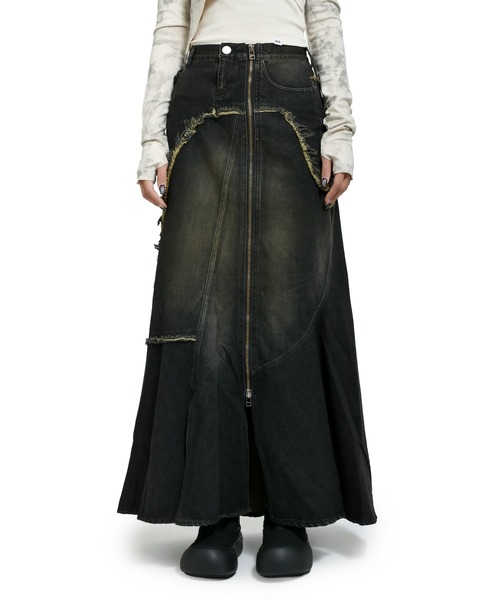 スカート VIVAMUS APYMMETRY DAMAGE MAXI SKIRT DAMAGE DENIM MAXI SKIRT（スカート）｜VIVAMUS（ヴィヴァムス）の